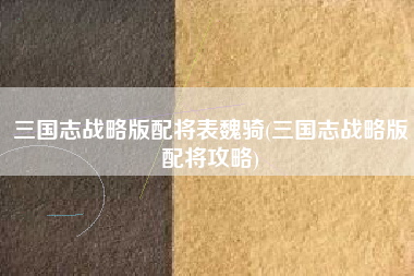 三国志战略版配将表魏骑(三国志战略版配将攻略)