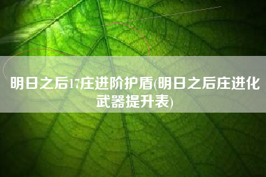 明日之后17庄进阶护盾(明日之后庄进化武器提升表)